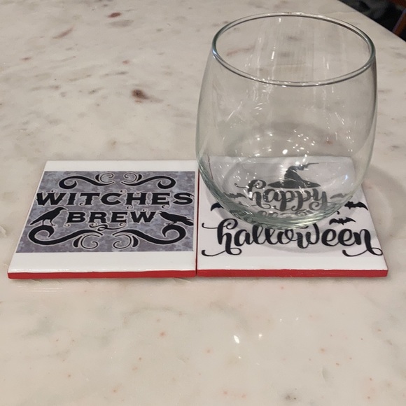 Spooky Sips: Handmade Ceramic Table Coasters - Happy Halloween Set of 2 - Picture 4 of 5